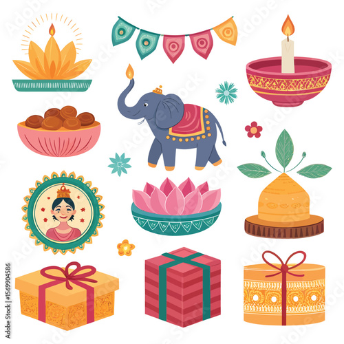 A festive vector illustration set of birthday cakes, cupcakes, and candles, perfect for any sweet celebration design