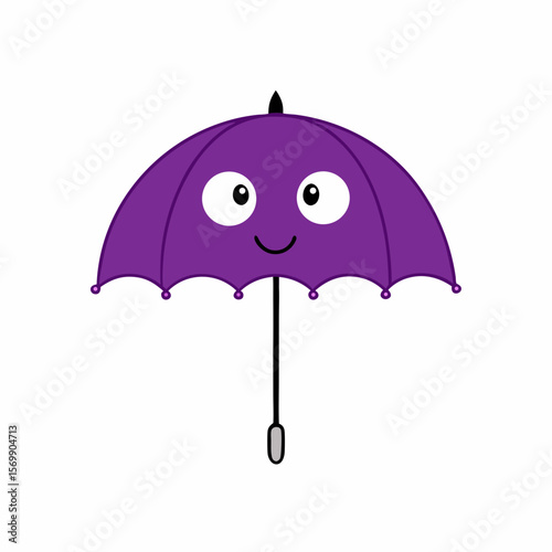 Purple Umbrella with Raindrops and Cheerful Eyes