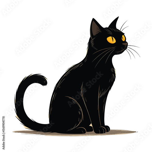 Black cat or kitten silhouette vector illustration on white background