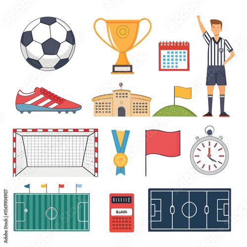 Cartoon flat vector design set of football icons for business infographic concept illustrationCartoon flat vector design set of football icons for business infographic concept illustration
