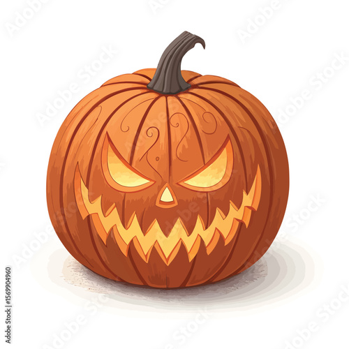 Halloween jack o lantern pumpkin isolated on white background with carved spooky face and autumn decoration