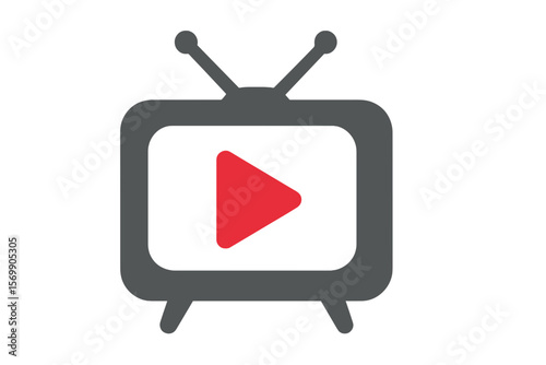 Vector Illustration of Red Play Button on Retro TV Icon