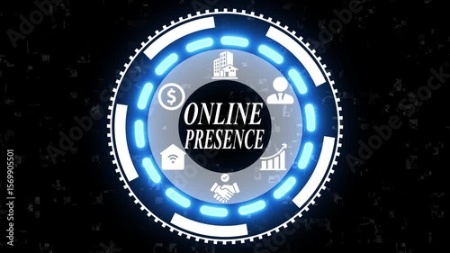 A online presence growth Futuristic Business Technology Interface Animation Virtual Business Concept with High-Tech UI Animation Digital Business HUD Interface with Icons and Graphs.
