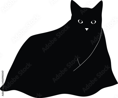 black silhouette of a cat under blanket on white b.eps