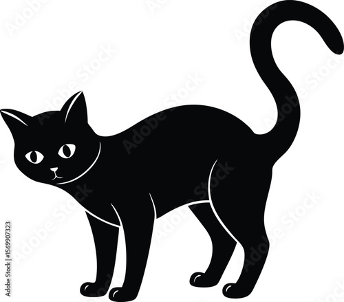 black silhouette of a curious cat sniffing on whit.eps