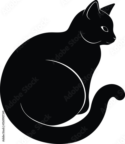Wallpaper Mural black silhouette of a curled up cat on white backg.eps Torontodigital.ca