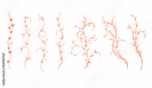 decorative floral vines with thin, swirling stems and tiny leaves for vintage designs.