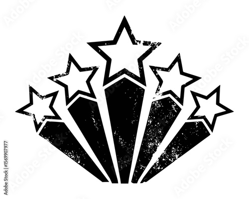 Black starburst graphic design with distressed texture stars white