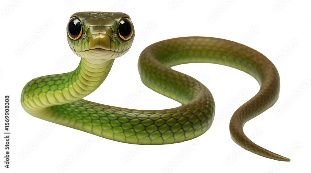 Fototapeta premium Boomslang with large eyes and slender, green or brown body