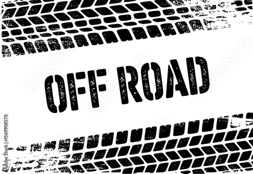 Black tire tracks and off road text graphic vector