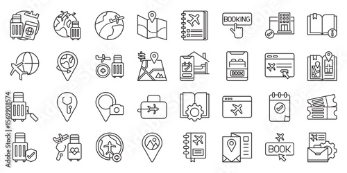 Ultimate Travel Guidebooks & Tourism Destinations set of web icons in line style.  travel guidebooks, tourism destinations, travel destinations and ultimate travel guide. Vector illustration