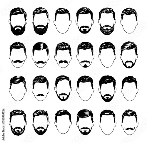 Diverse male hairstyles and facial hair styles collection beard mustache