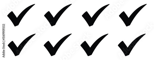Flat style check mark icon set, simple checklist and approval symbols in quality vector collection

