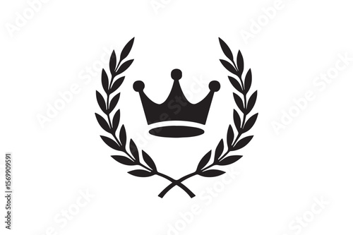 Crown and laurel combo badge silhouette vector art illustration on white background