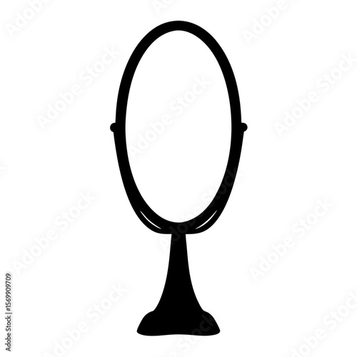 Silhouette of an elegant vintage vanity mirror on a white background