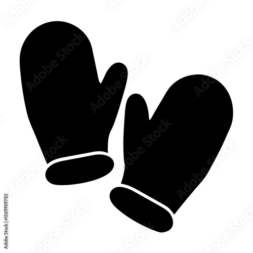 Two black winter mittens isolated on white background, keeping hands warm
