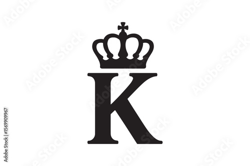 Crowned letter K silhouette vector art illustration on white background