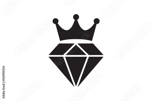 Diamond crown silhouette vector art illustration on white background