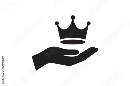 Hand holding crown silhouette vector art illustration on white background