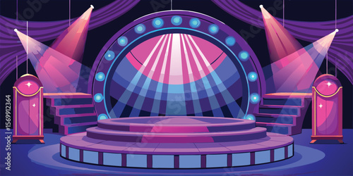 Purple Stage Setup with Circular Archway and Spotlights