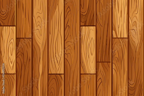 Cartoon Wooden Planks Background with Wood Grain Texture and Brown Color