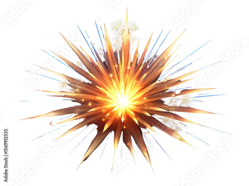 Dynamic Orange And Blue Fireworks Burst Explosion on Transparent Background, 3d Clipart With Isolated Background
