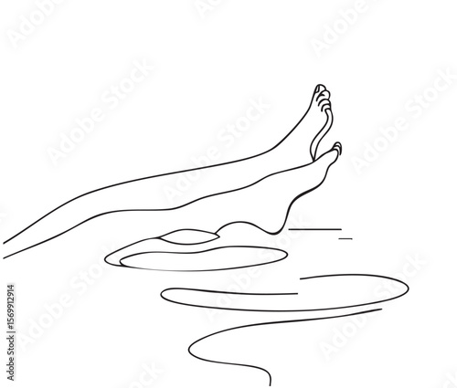 legs sticking out of the water. Line sketch