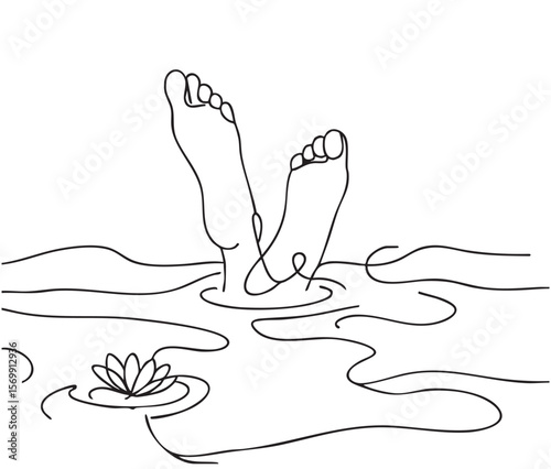 legs sticking out of the water. Line sketch