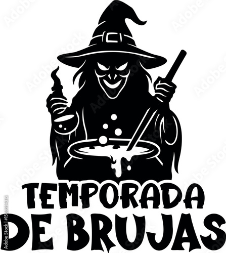 "Temporada De Brujas" quote in Spanish, translated Season of the Witch. Halloween vector lettering.