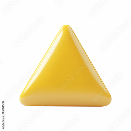 Cute yellow warning triangle icon with rounded corners and chubby proportions, isolated on transparent background