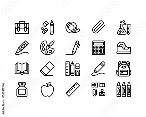 School icon set. Education vector icons. Contains university, online learning, books, graduation, and academic elements in outline style.