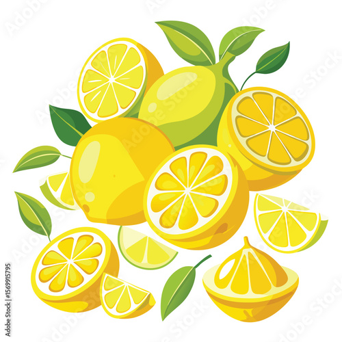 Fresh seamless vector pattern with juicy lemon and lime slices, a healthy citrus fruit illustration