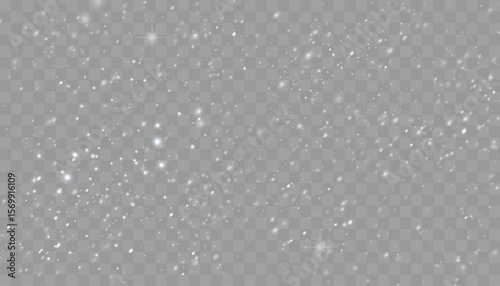 Heavy snowstorm background with flying snowflakes. Transparent winter overlay with white flake elements for festive compositions and cold atmosphere effects.
