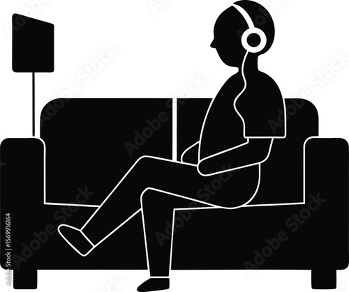 black silhouette of person listening to podcast on.eps