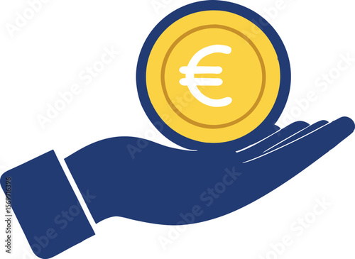 Euro Coin on Hand Flat Icon Vector Design