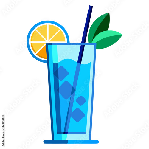 blue cocktail with lime vector white background