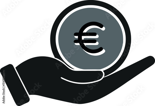 Vector Icon of Euro Currency Coin in Human Hand