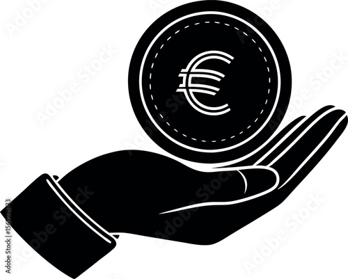 Euro Donation Symbol Vector with Hand and Coin