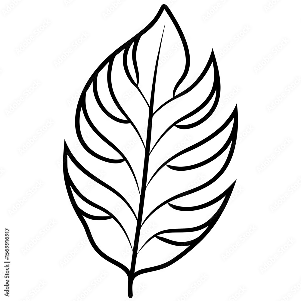 Obraz premium Tropical leaf line art vector illustration 