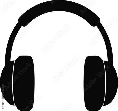 black silhouette of podcast headphones on white ba.eps