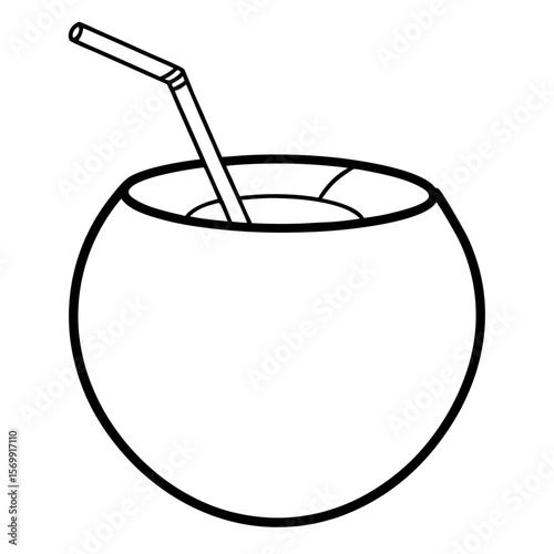 Coconut drink with straw line art vector illustration 