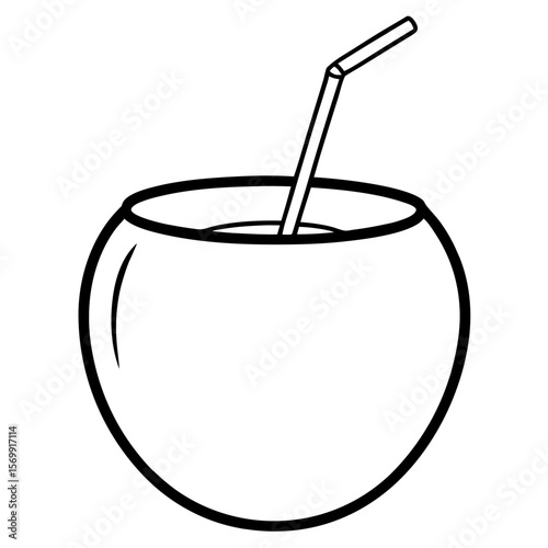 Coconut drink with straw line art vector illustration 