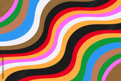 Vibrant LGBTQ Pride Abstract Wavy Pattern - Colorful Rainbow Stripes Symbolizing Diversity, Inclusion, Equality, and Community. Modern Graphic Background for Support and Celebration.