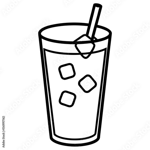 Lemonade glass with ice line art vector illustration 