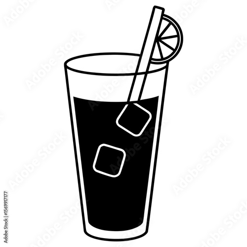 Lemonade glass with ice line art vector illustration 