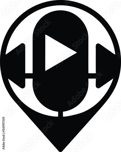black silhouette of podcast icon with play button .eps