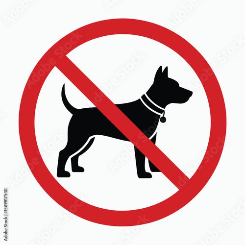Format: Title: No dogs allowed prohibition symbol with black silhouette on white background