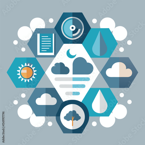 Abstract and modern design representing the various elements of weather and the natural world for presentation.