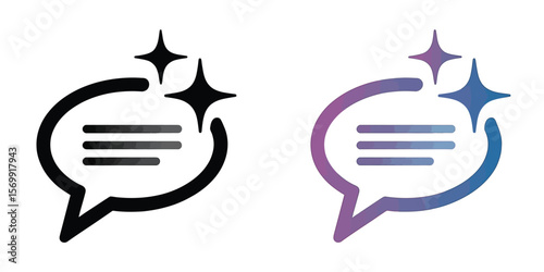 Speech bubble with sparkling stars and text lines chat icon message symbol