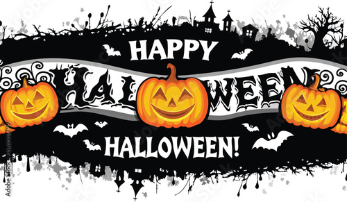 WebSpooky Halloween night with scary pumpkins, bats, and a dark, eerie tree silhouette – a perfect autumn horror illustration
